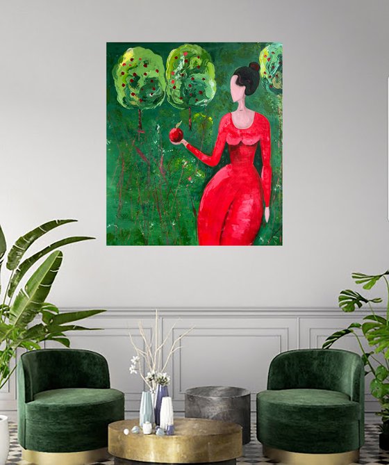 Woman with Apple Painting