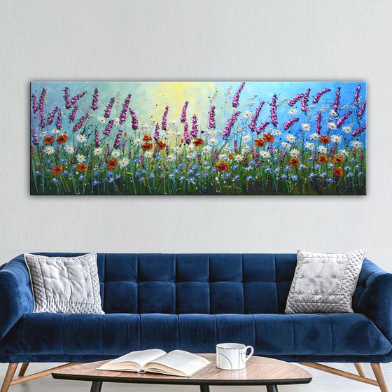 Summer Blooming - Extra Large Textured Wildflower Meadow Painting