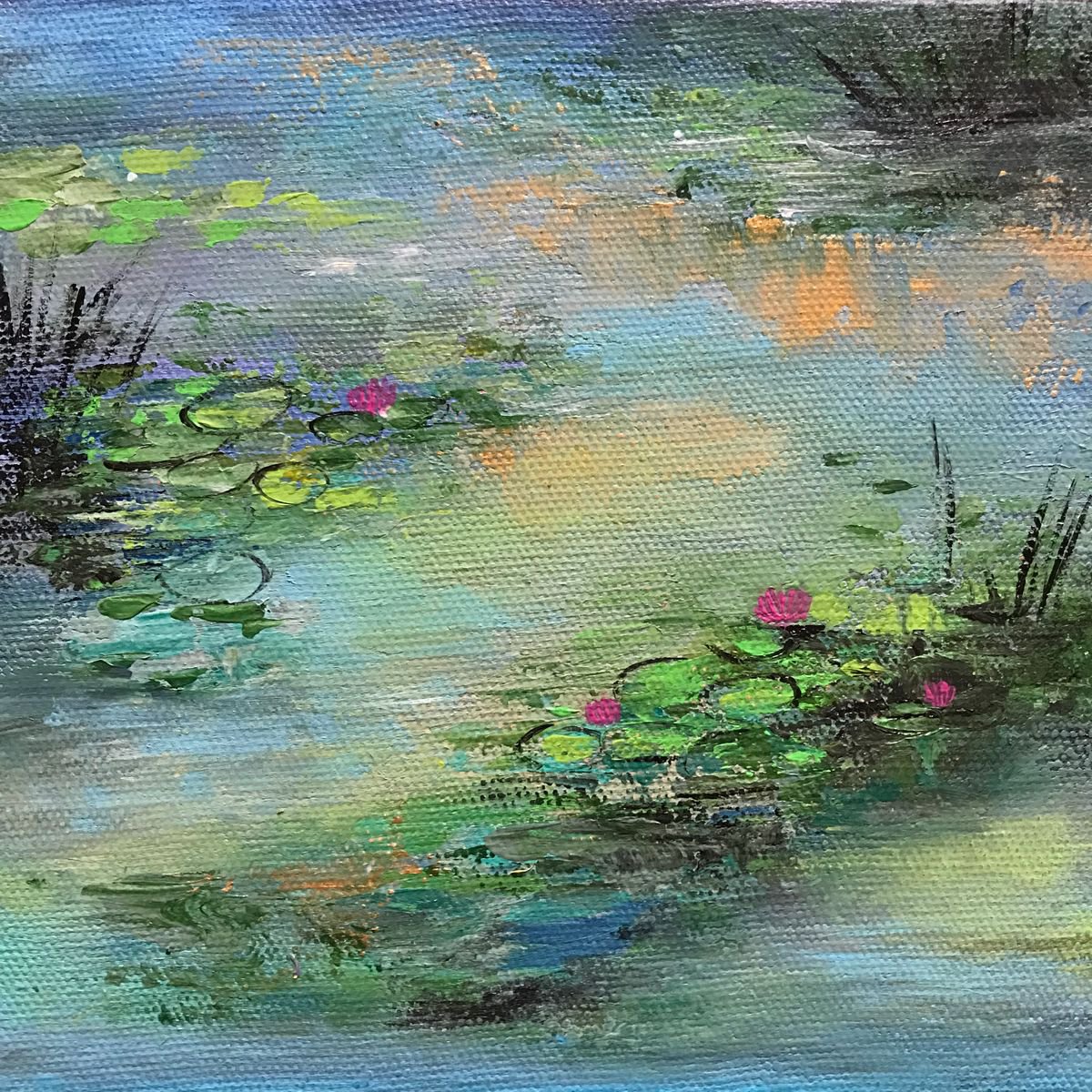 Waterlilies pond ! Small Painting!! Ready to hang by Amita Dand