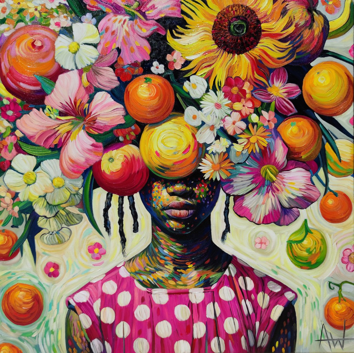 Expressive Portrait Oil Painting By Angie Wright, 24 X 24, A Blossoming Mind, Original Artwork