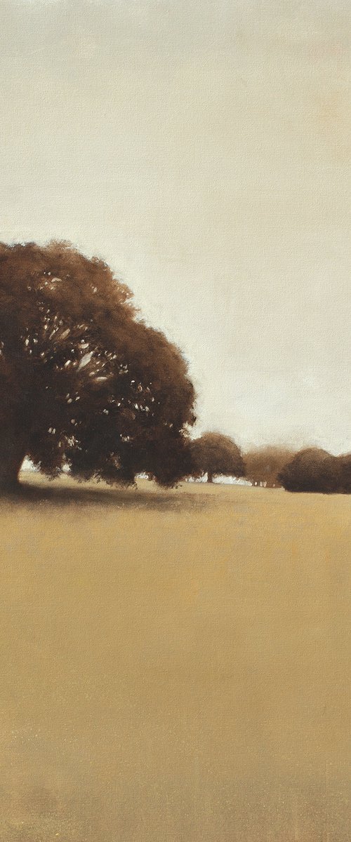 Summer Oak Trees 220310, earth tones tonal landscape with trees by Don Bishop