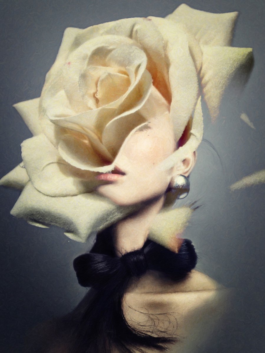 Botanical collection Vol 6. White Rose. Art portrait on canvas by Elmira Namazova