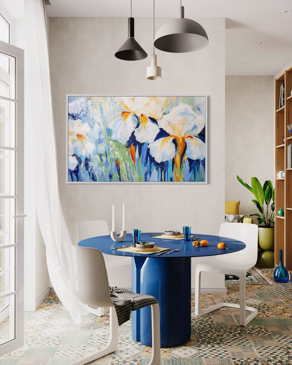 Impressionistic Botanical Acrylic Painting By Chantal Proulx, 59 X 36, Bain De Soleil, Original Artwork