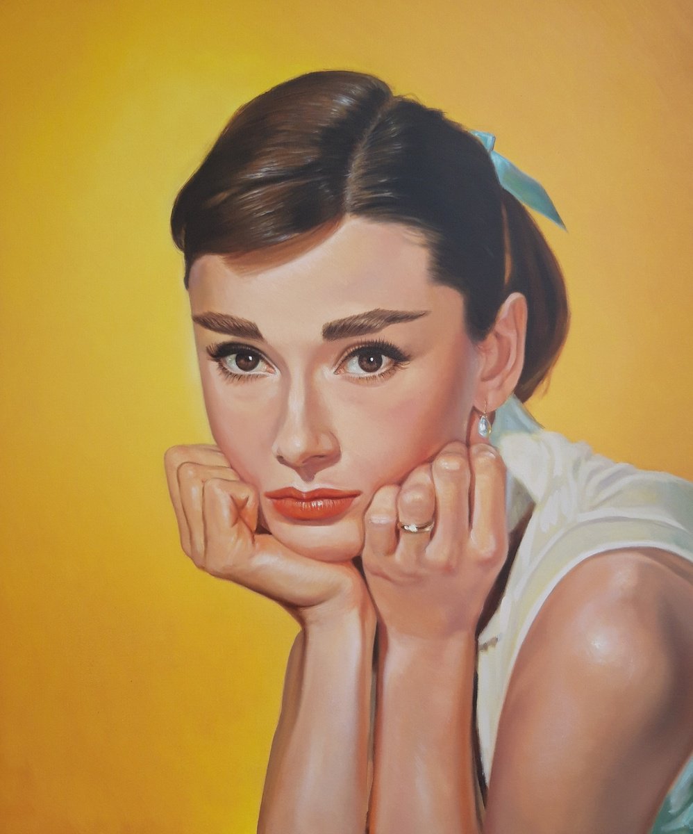 Photorealistic Still Life Oil Painting By Tigran Araqelyan, 20 X 24", Audrey Hepburn, Original Artwork