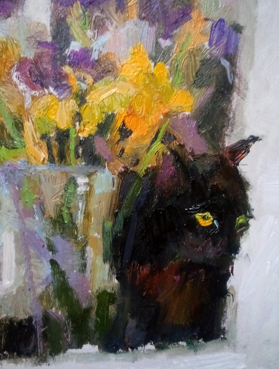 Black cat & irises#2/2022