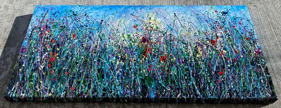 Tall Grass Against the Sky  II  Abstract Meadow Painting  32" X 16" X 1.5"