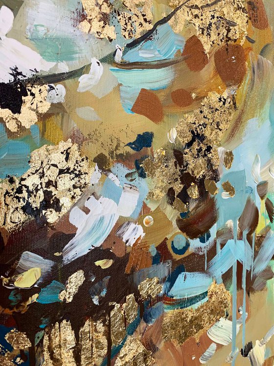 Duality - 48" x 36" Abstract Tree Art, Set of Two Paintings, Multi Panel Abstract, ORIGINAL Painting, Gold Leaf Painting, Black and Gold, Large Art