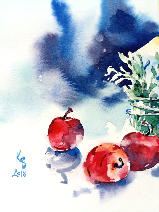 "Decorated Christmas candle" original watercolor artwork