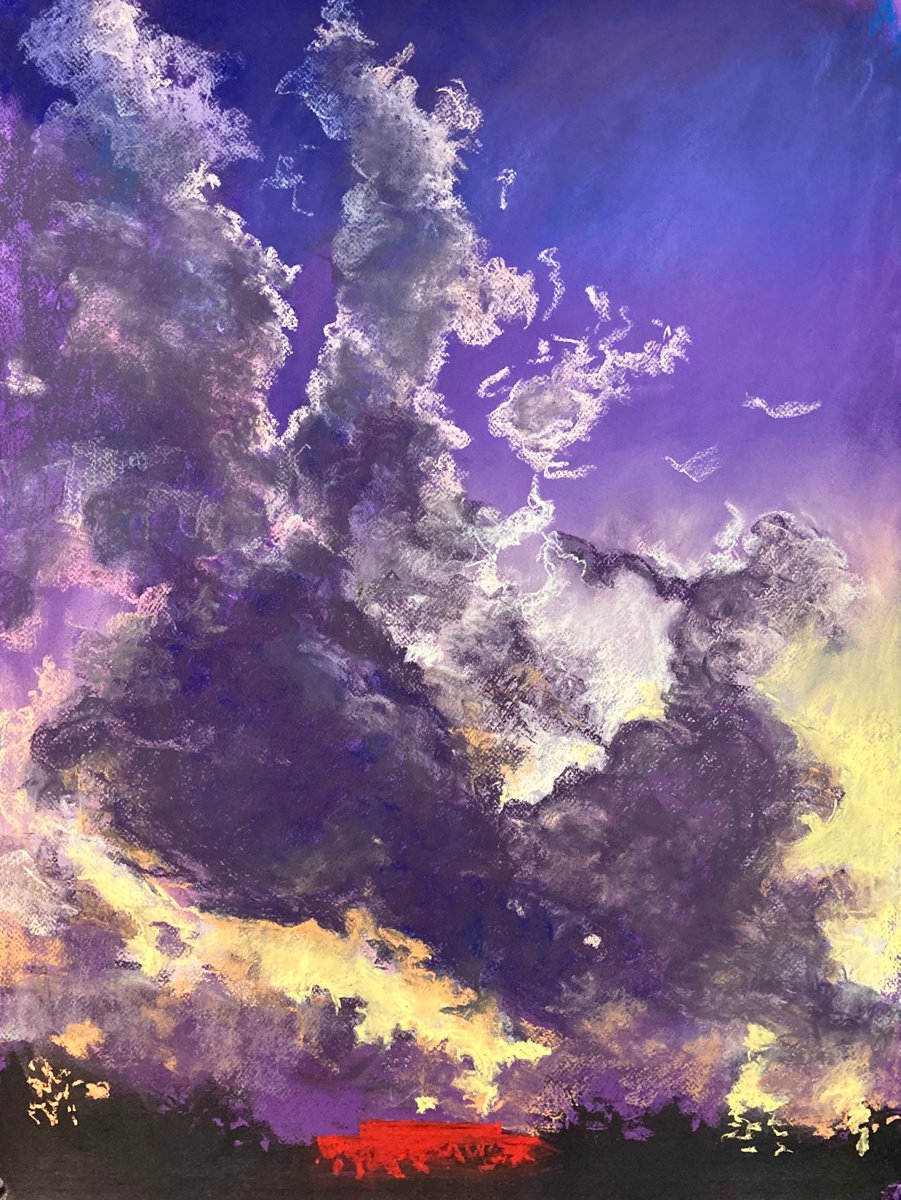 Impressionistic Landscape Pastel Drawing By John Cottee, 22 X 30, Another Cloud, Original Artwork