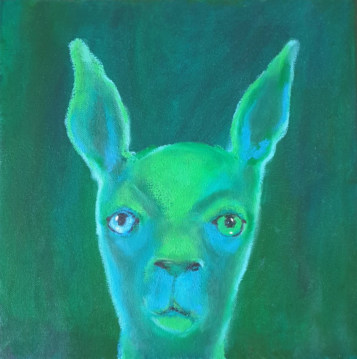 Expressive Animal Oil Painting By Ksenia June, 12 X 12", What Are You Looking At?, Original Artwork