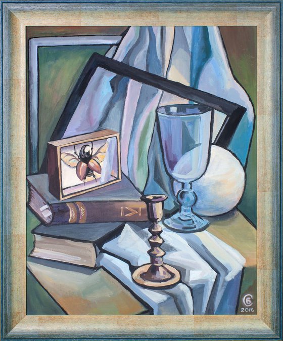 Still life with beetle and candlestick