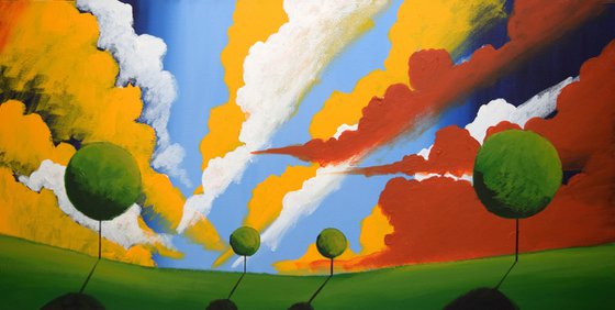 This Green and Pleasant Land landscape countryside original colourful sky abstract painting art canvas