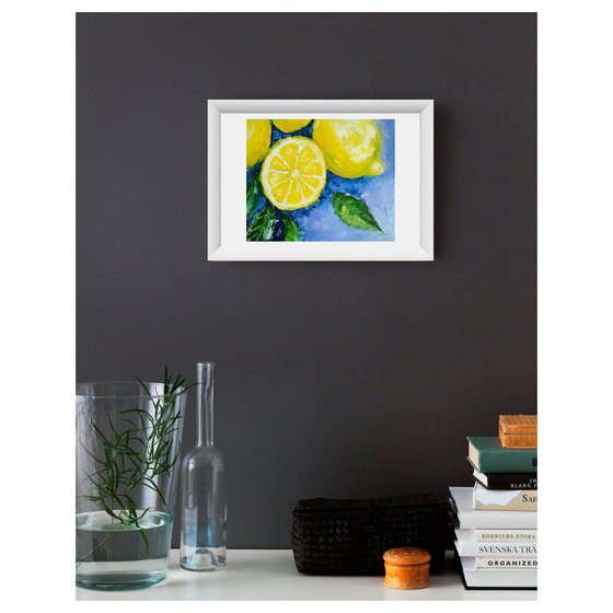 Lemon Painting Original Art Fruit Artwork Citrus Wall Art Small Kitchen Still Life