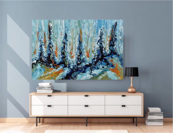 Early spring II - 48"x72" Extra Large Acrylic Blue Abstract Artwork created with Palette Knife