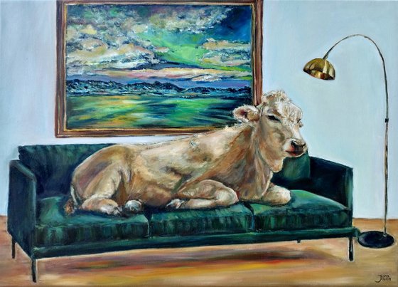 Cow At Home, oil on canvas, 70 x 50 cm