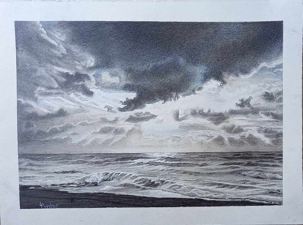Landscape Pencil Drawing By Lisa Punter, 15 X 11", Dark Sky, Original Artwork