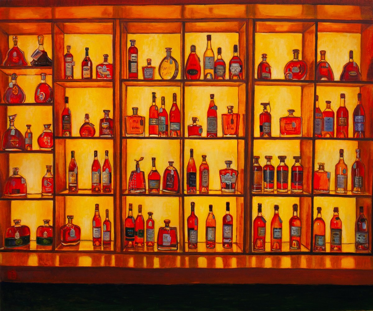 Still Life Oil Painting By Liudmila Pisliakova, 35 X 30", Cognac Extravaganza, Original Artwork