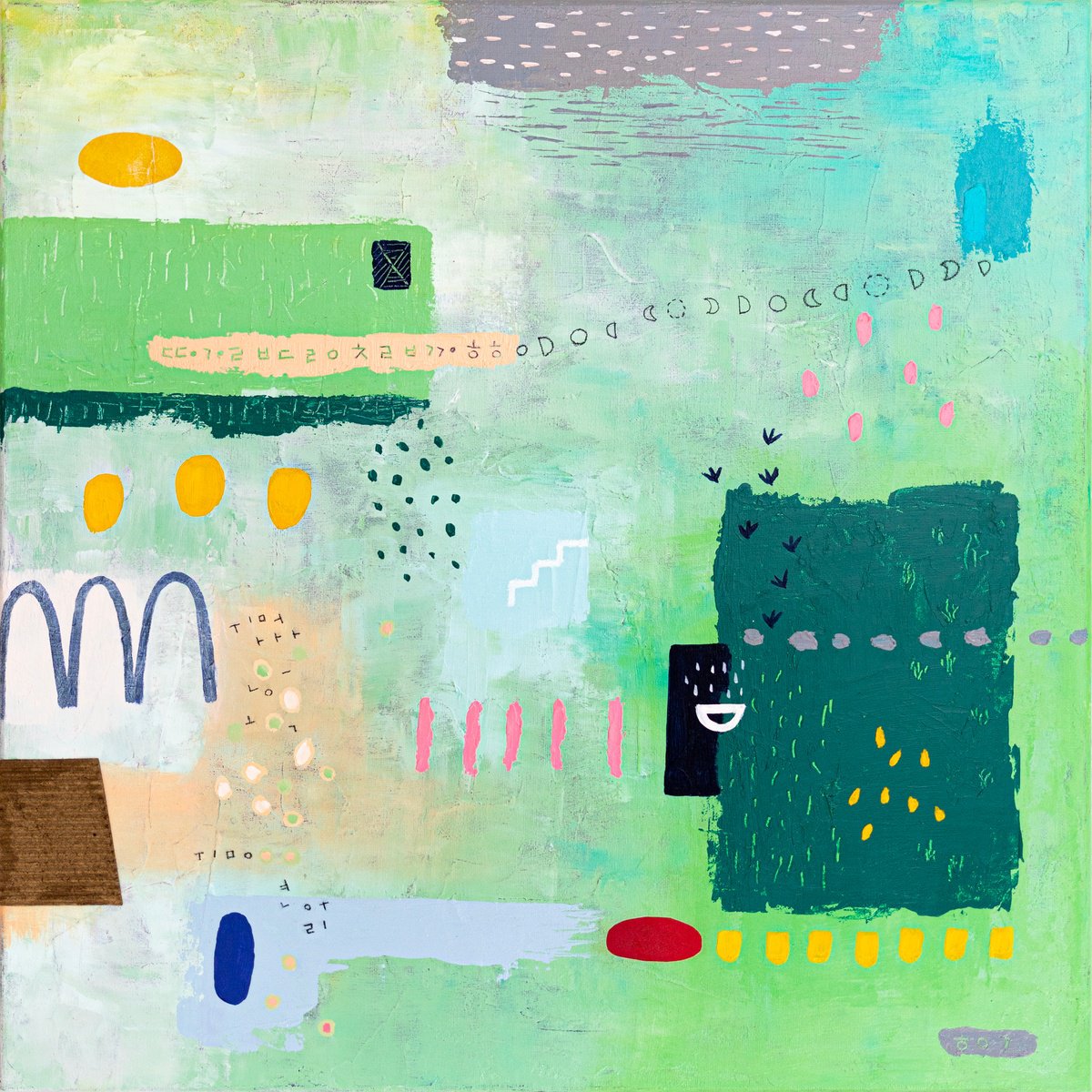 Abstract Acrylic Painting By Hyunah Kim, 21 X 21, Levis, Original Artwork