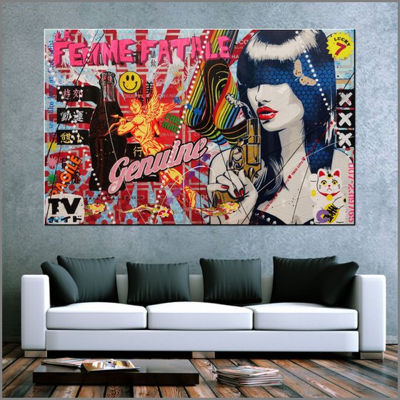Bullets of Love 160cm x 100cm Geisha Assassin Textured Urban Pop Art