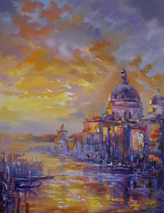 Grand Canal in Venice - large cityscape painting, original Italy landscape, oil