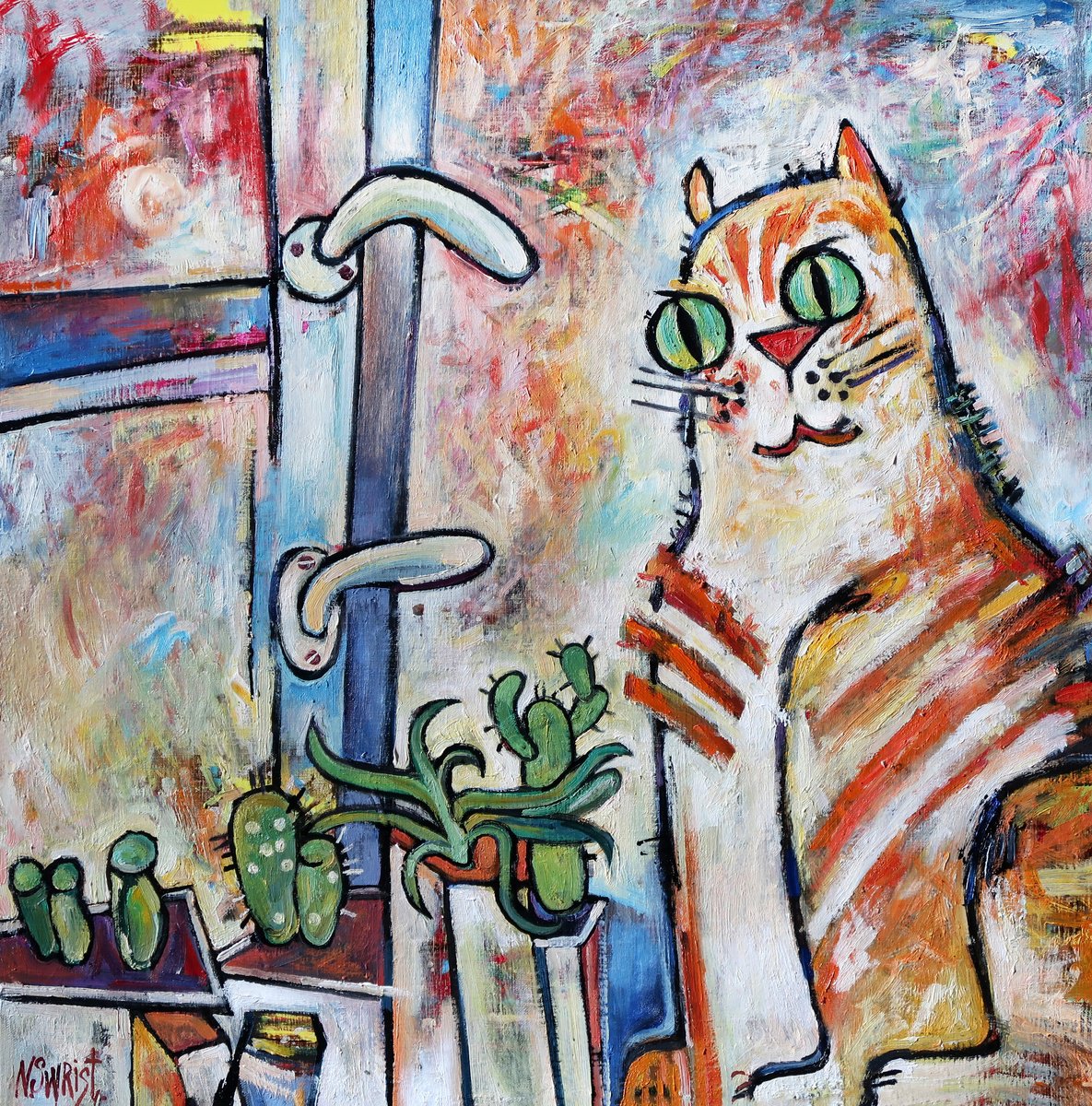 Red cat and succulents. by Nikifor Swiristuhin