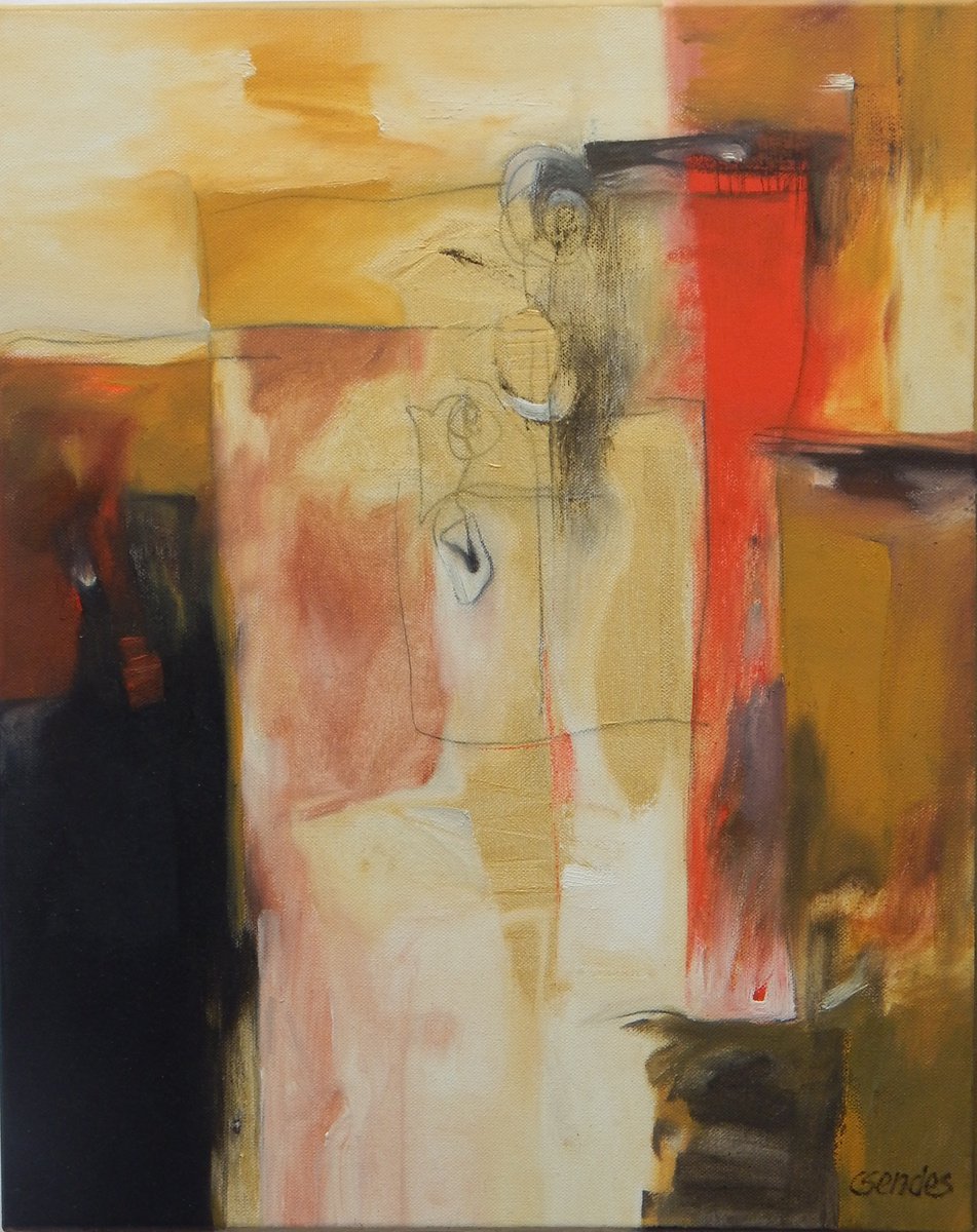 Expressive Abstract Oil Painting By Csaba Csendes, 16 X 20, Looking Around With Ease..., Original Artwork