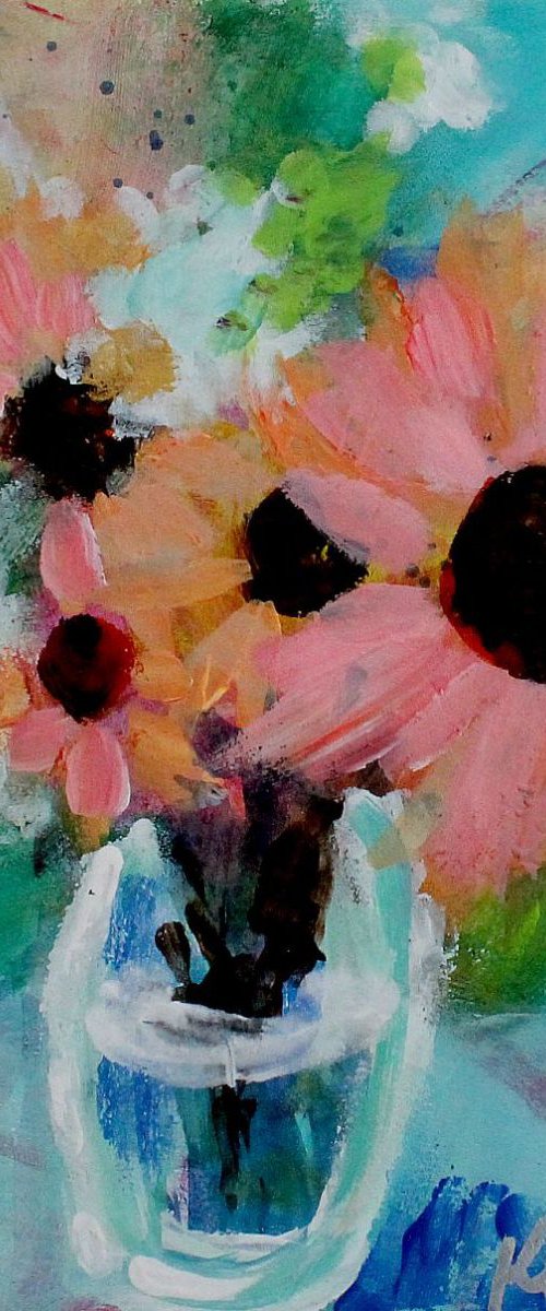 Sunflowers in Vase small abstract floral by Kerri McCabe