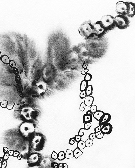 "Cellular formations" Abstract Watercolor Painting. Black and White Art. Monochrome Artwork.