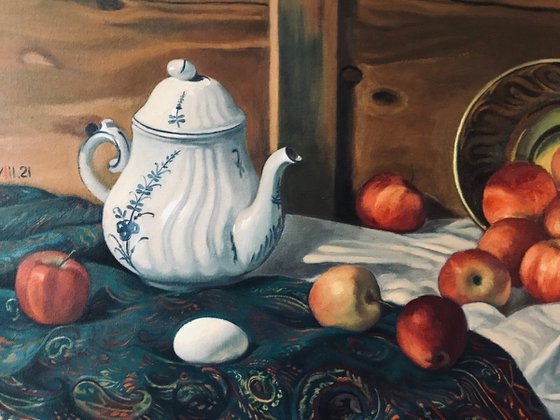 Still life with teapot and apples (Still life number 3)
