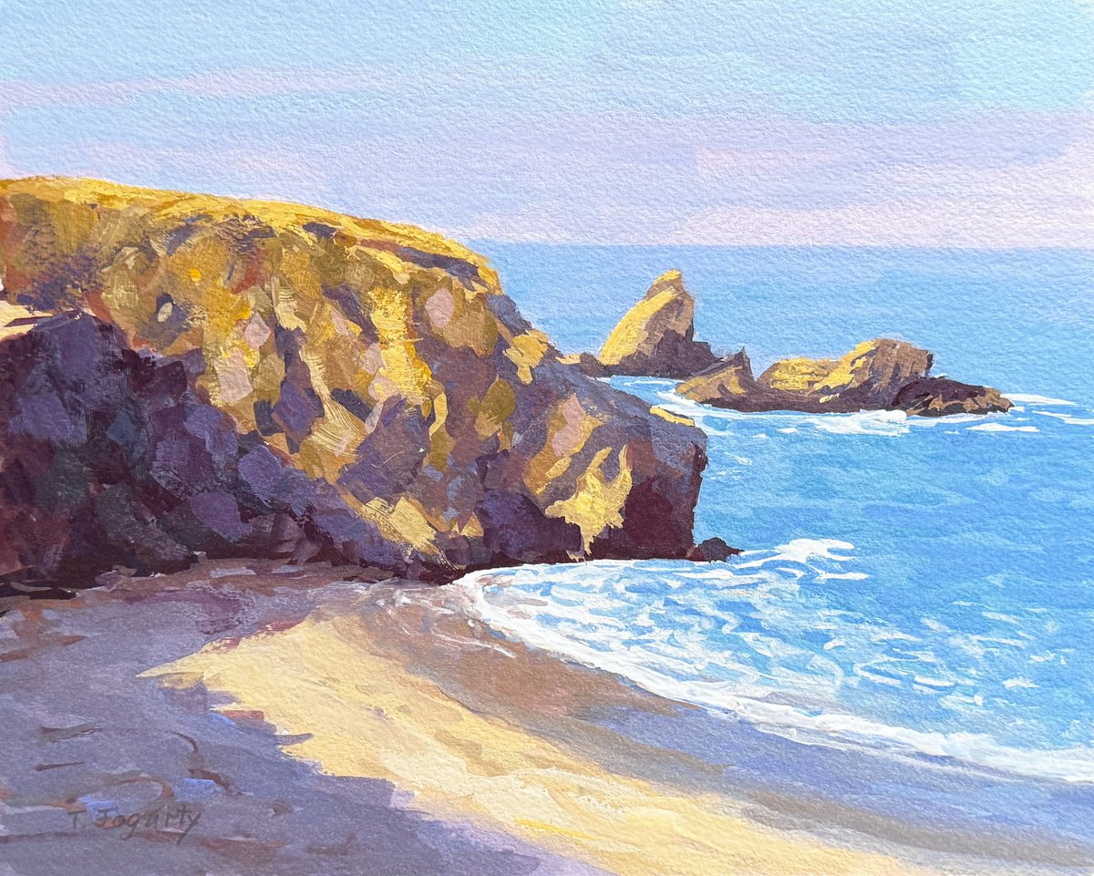 Impressionistic Landscape Painting By Tatyana Fogarty, 10 X 8", Cooks Beach Cliffs, Original Artwork