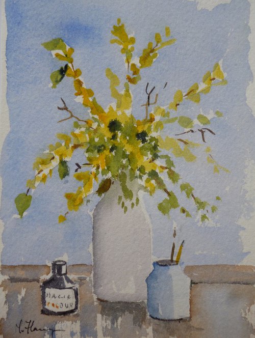 Still Life with Forsythia by Maire Flanagan