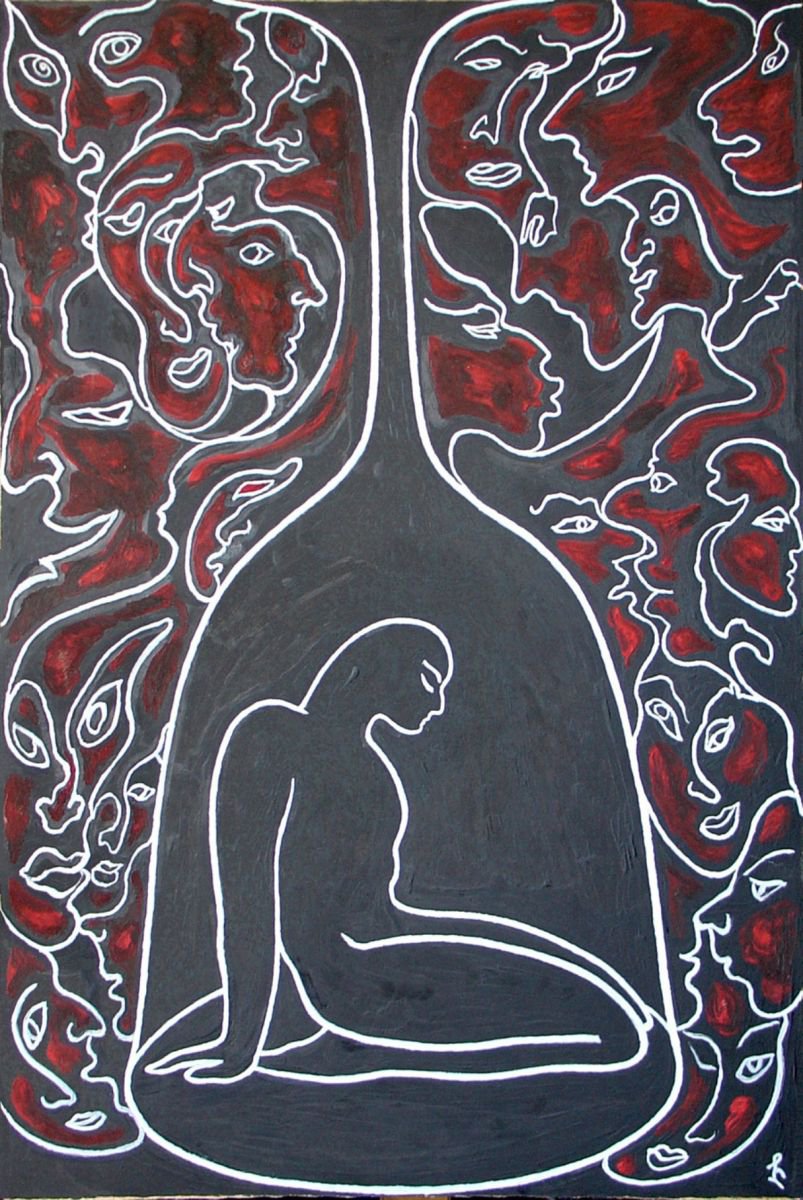 Expressive Portrait Painting By Lia Chechelashvili, 17 X 25", Solitude, Original Artwork