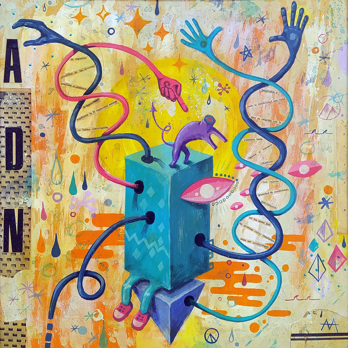 Urban And Pop Animal Painting By Andres Agosin Monk, 18 X 18, Adn, Original Artwork