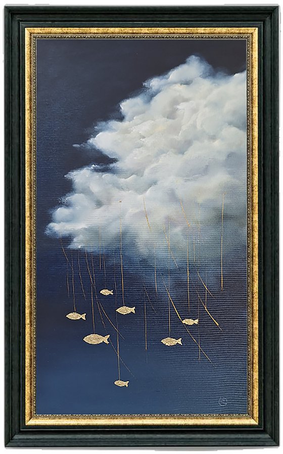 Dreamy Sky with Surreal Golden Fish
