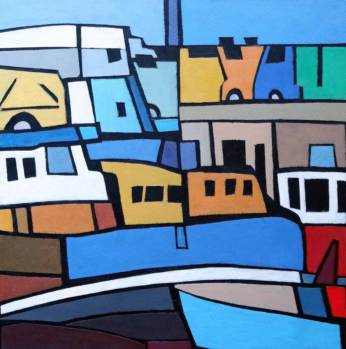 Transport Trucks and Trawlers, Newlyn Harbour by Tim Treagust