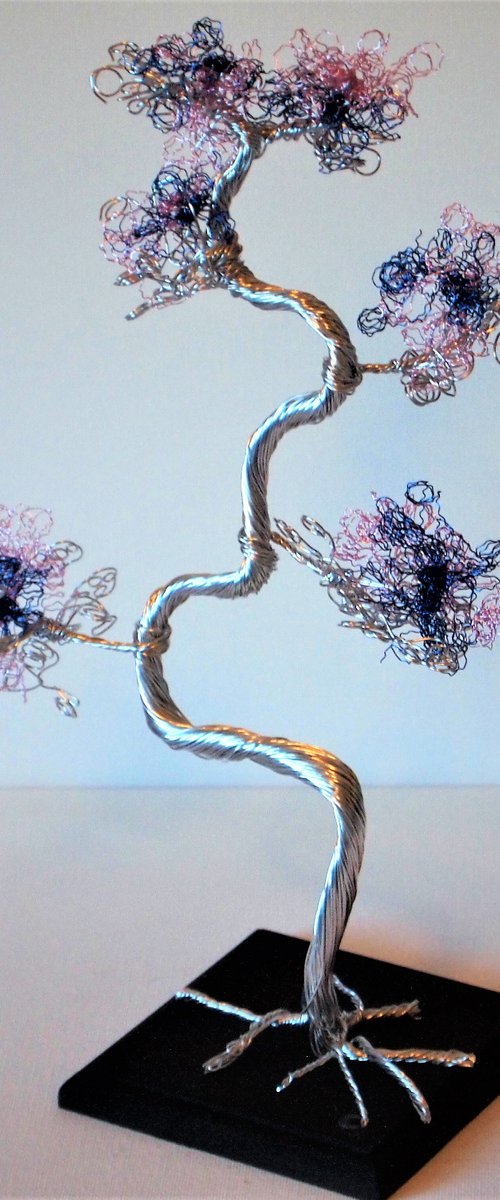 Silver, Blue & Pink Bonsai Tree by Steph Morgan