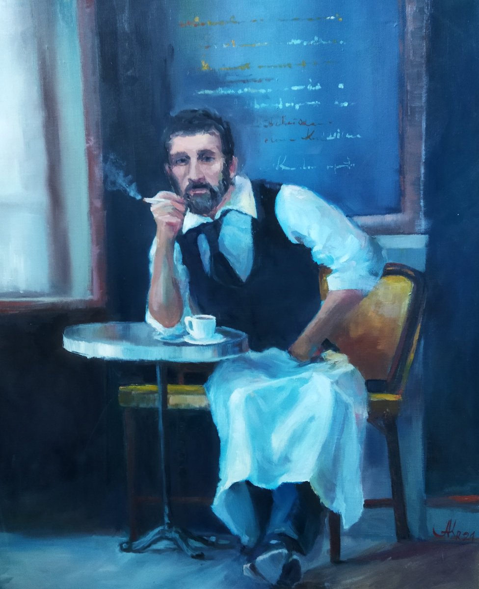 Expressive Portrait Oil Painting By Ann Krasikova, 20 X 24, Waiter