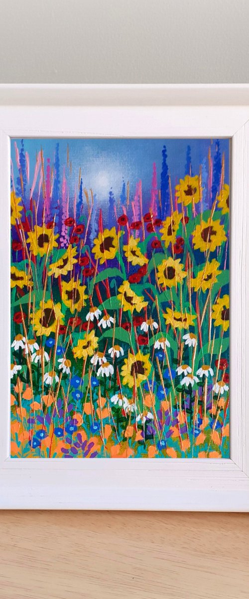 Framed Garden with Sunflowers by Lisa Mann