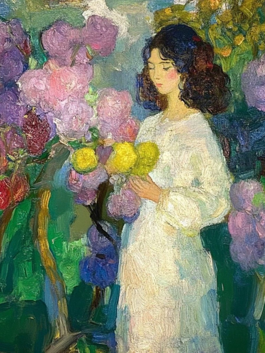 Impressionistic Portrait Print By Elena Avanesova, 24 X 31, Girl In The Garden, Original Artwork