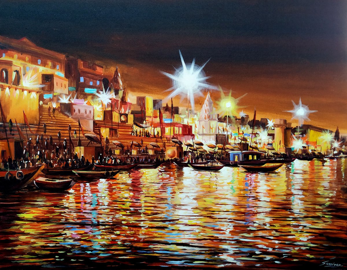 Festival Night Varanasi Ghats by Samiran Sarkar