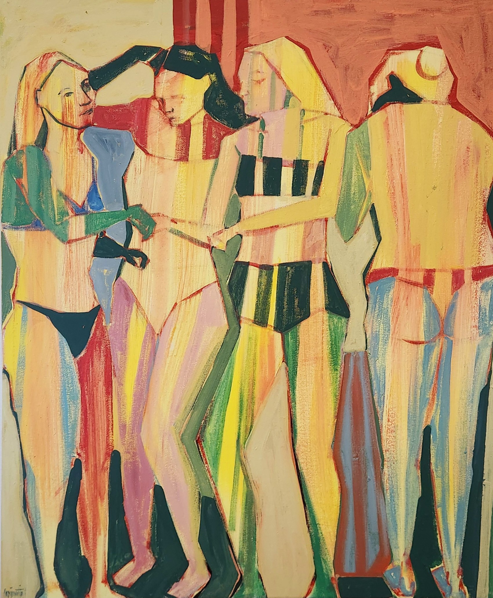 Expressive Portrait Acrylic Painting By Anahita Amouzegar, 20 X 24, The Swimmers, Original Artwork