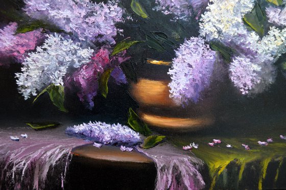 Still-life with lilac Painting by Elena Lukina