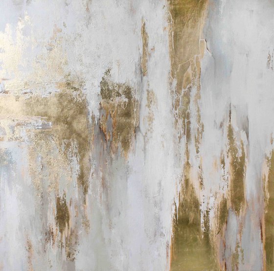 "Cascade 3" Abstract gold and white art