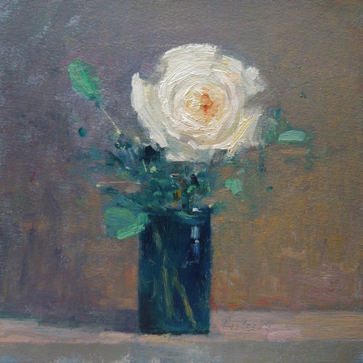 White Rose in Green Vase by Ayna Paisley