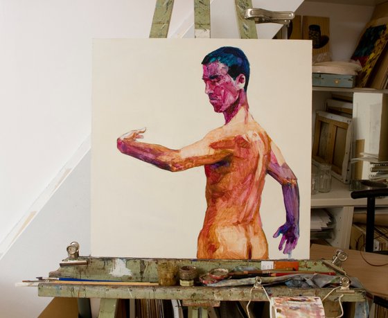 expressionist contemporary nude man - selfportrait