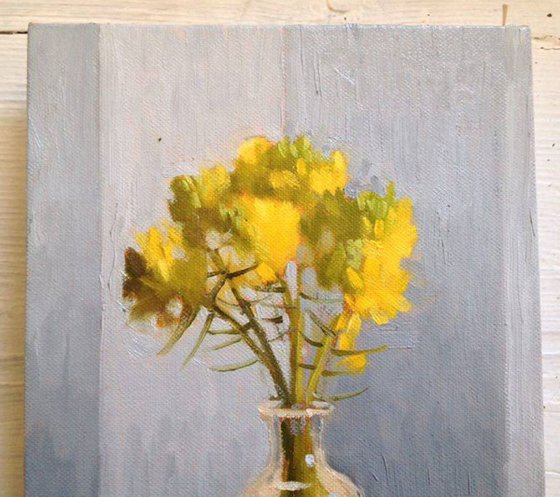 Yellow Rapeseed Flower Life Oil Painting on Canvas Board