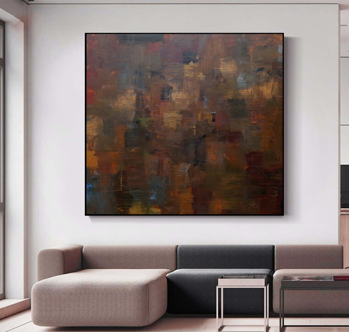 Organic Abstract Oil Painting By Gabriel Prundeanu, 79 X 71, Red Large Abstract Painting, Original Artwork