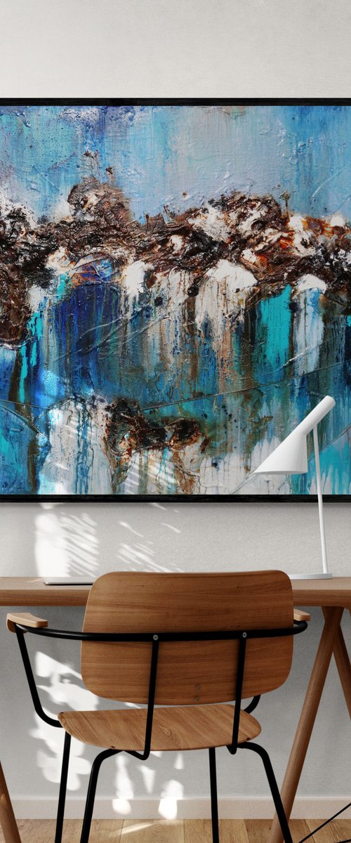 Organic Jade 140cm x 100cm Blue Jade Textured Abstract Art by Franko
