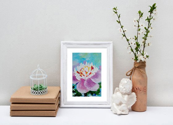 Peony Painting Original Art Floral Small Oil Artwork Pink Flower Wall Art