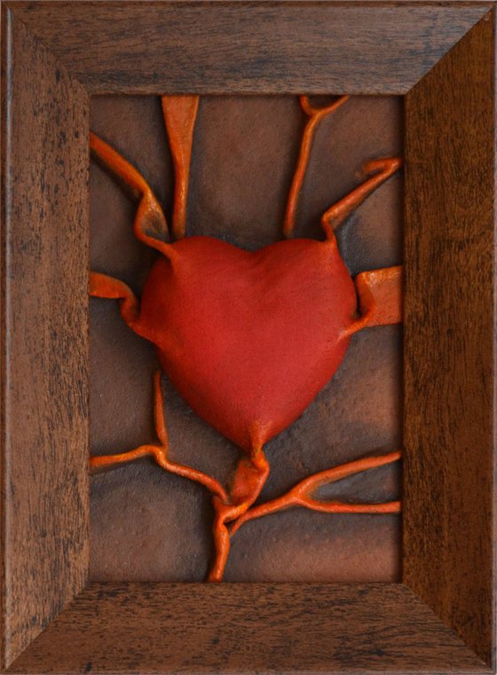 Lovers Heart - Original Framed Leather Sculpture Painting Perfect for Valentine Day Gift